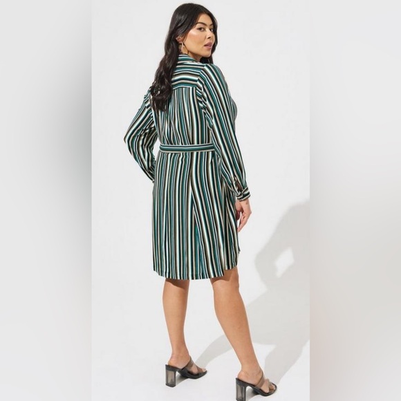 NWT Torrid Stripe Green Mini Rayon Slub Wrap Front Dress - Picture 2 of 5